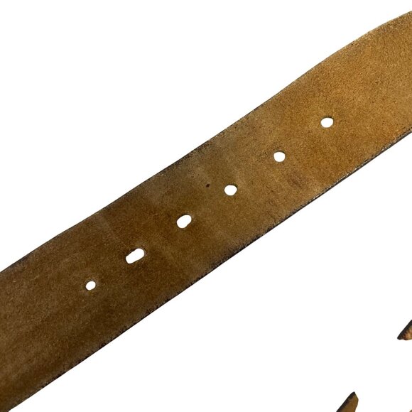 Vintage 70s Levis Leather Belt Mens 36 Stamped Logo Buckle Hand Stained 1265-3 - Picture 12 of 12